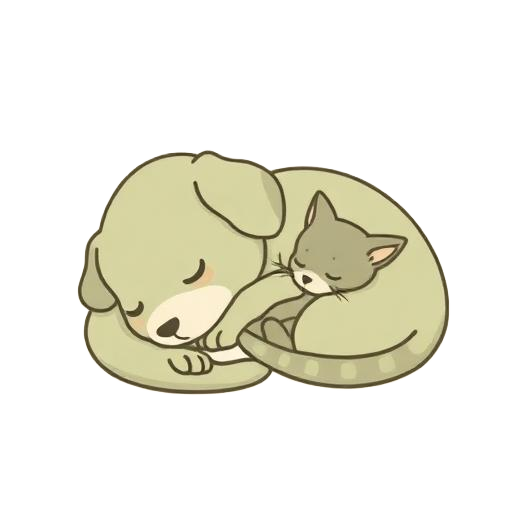 Lugn illustration av en hund och en katt